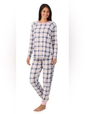 NWT Cuddl Duds Long Sleeve Brushed Sweater Knit Plaid Jogger Pajama Set